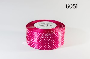 Wstążka satynowa w kropki duże 38mm/22mb - 6051 malinowy amarant