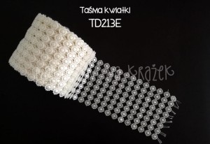 Taśma dżetowa kwiatki ecru 14mm - 50cm 