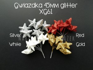 Gwiazdka 45mm glitter - czerwona