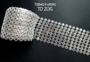 Taśma dżetowa kwiatki srebrne 14mm - 50cm