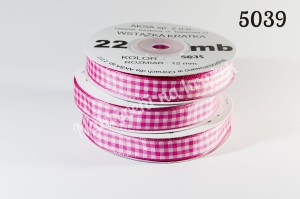 Wstążka w kratkę 12mm/22mb - 5039 różowy ciemny