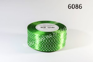 Wstążka satynowa w kropki drobne 25mm/22mb - 6086 ciemny zielony 