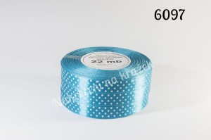 Wstążka satynowa w kropki drobne 25mm/22mb - 6097 jasny turkus
