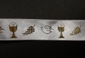 25mm wstazka satynowa biala zloty napis zlotym napisem obazki komunia gołąbek hostia winogrono monstrancja.jpg