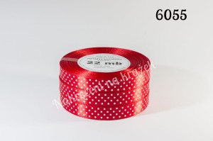 Wstążka satynowa w kropki drobne 25mm/22mb - 6055 czerwony