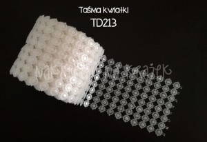 Taśma dżetowa kwiatki białe 14mm - 50cm