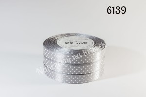 Wstążka satynowa w kropki duże 38mm/22mb - 6139 srebrny